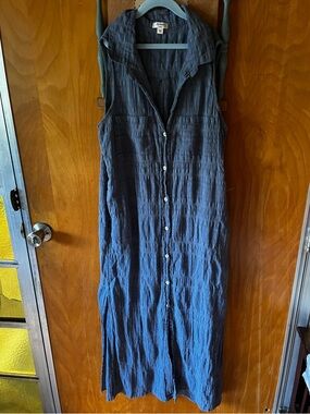 natural Navy Sleeveless Button-Front Maxi Dress basic Dylan size small